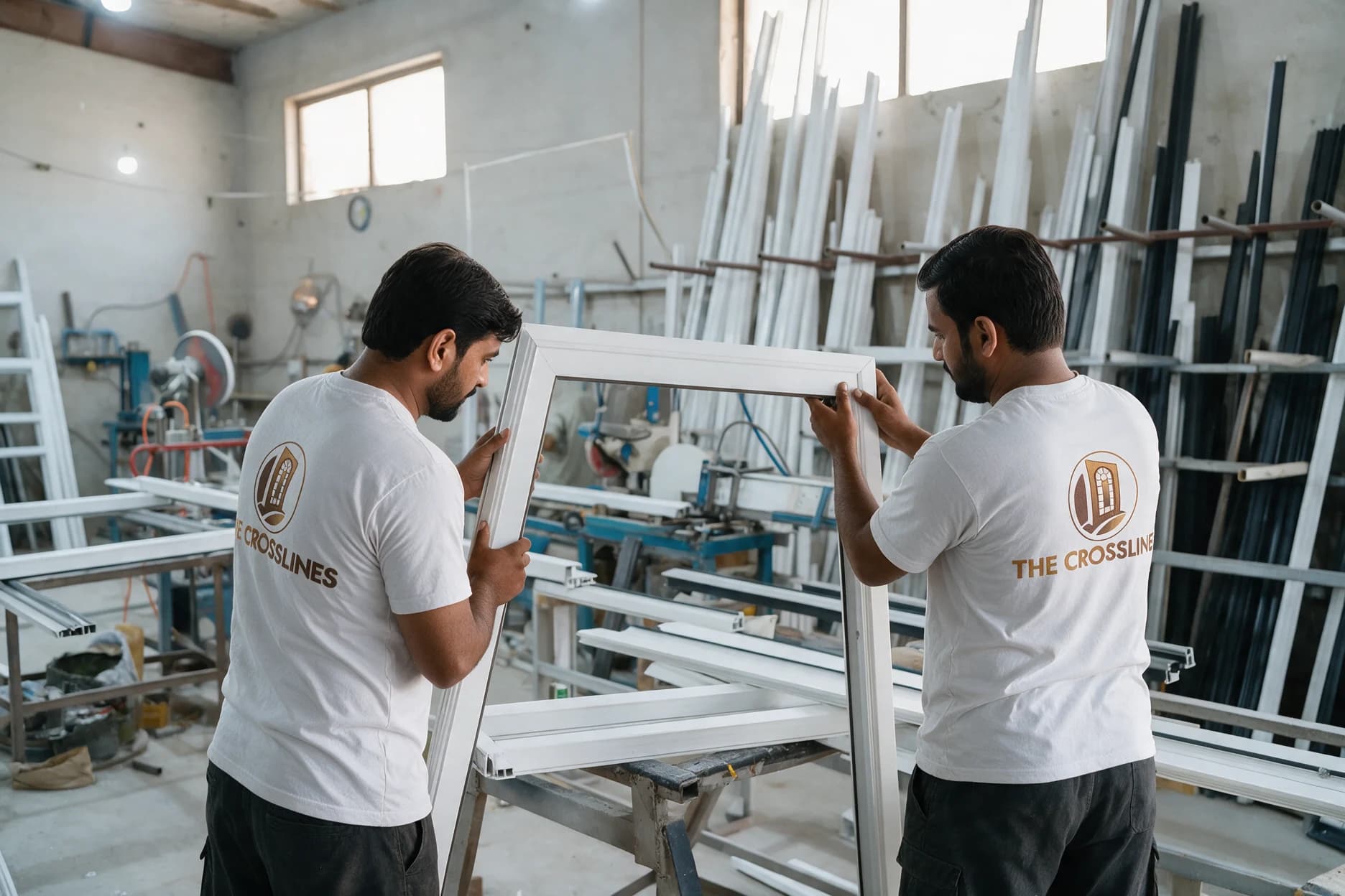 uPVC window manufacturing inside The Crosslines facility in Multan